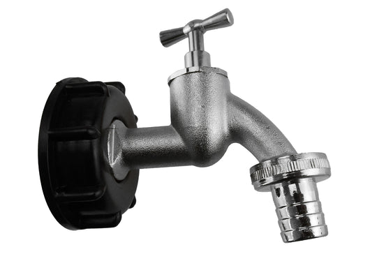 IBC 2” S60X6 Cap with Nickle Plated Bib Tap ¾” Barb