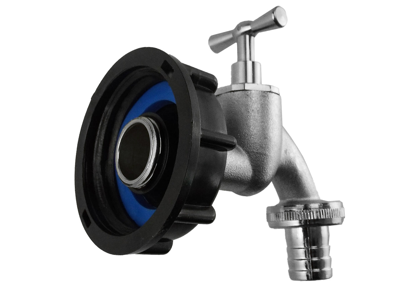 IBC 2” S60X6 Cap with Nickle Plated Bib Tap ¾” Barb