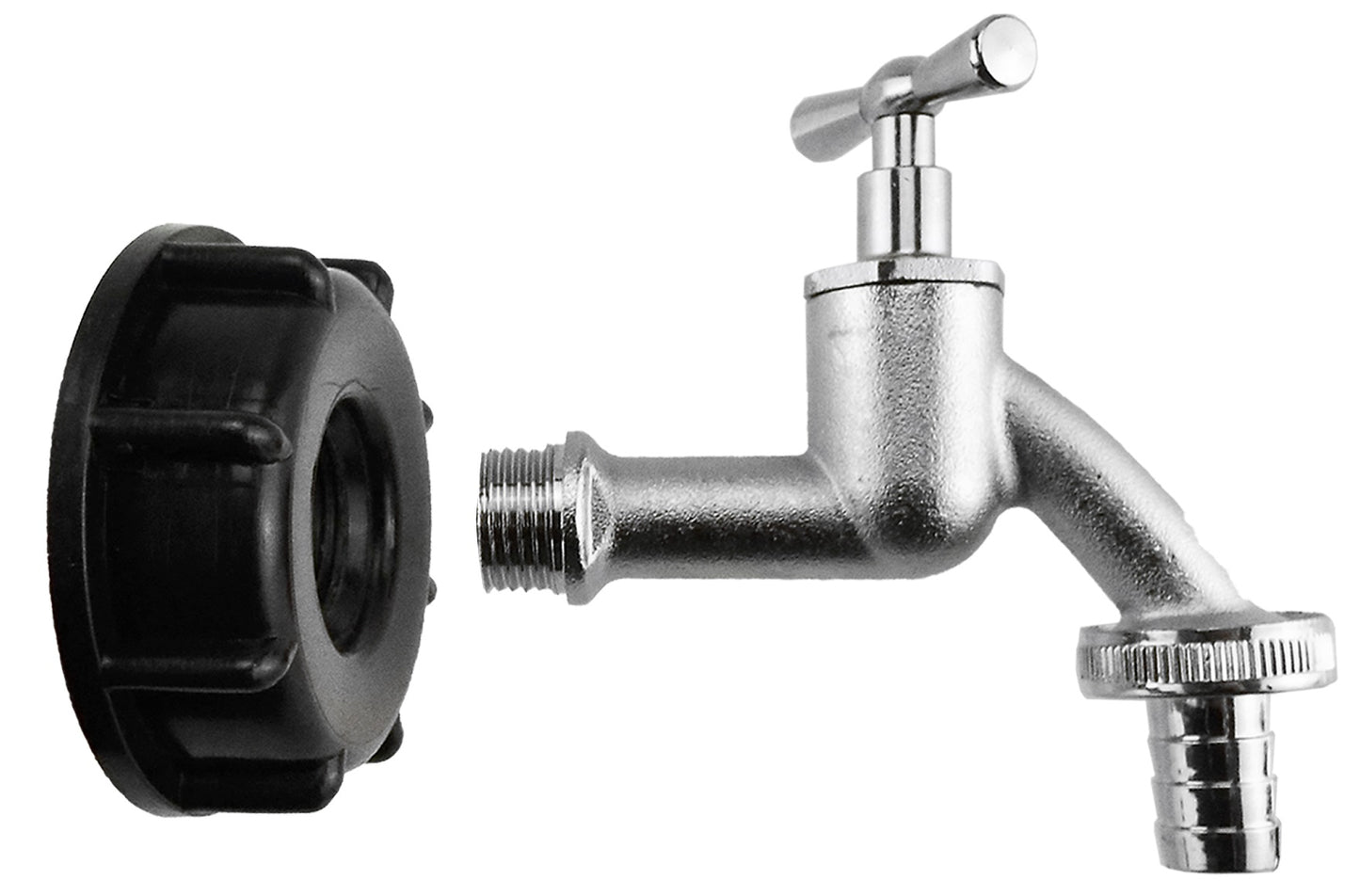 IBC 2” S60X6 Cap with Nickle Plated Bib Tap ½” Barb