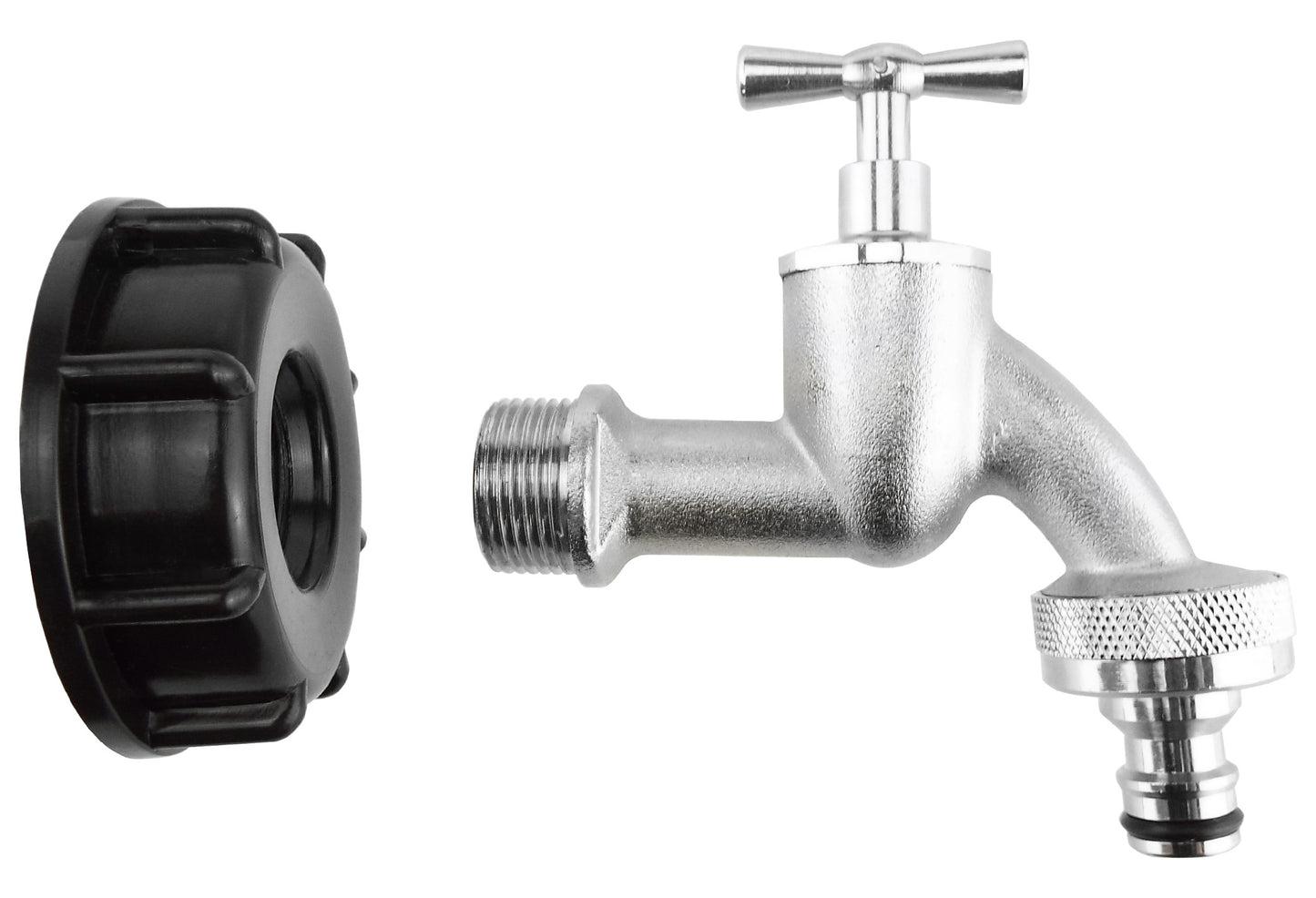 IBC 2” S60X6 Cap with Quick Connect Nickle Plated Bib Tap ½” BSP