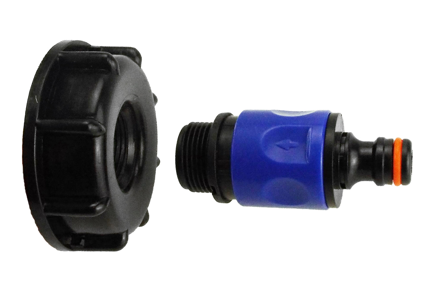 IBC 2” S60X6 Cap with ¾” BSP Threaded Hose Connector Blue and Double Male