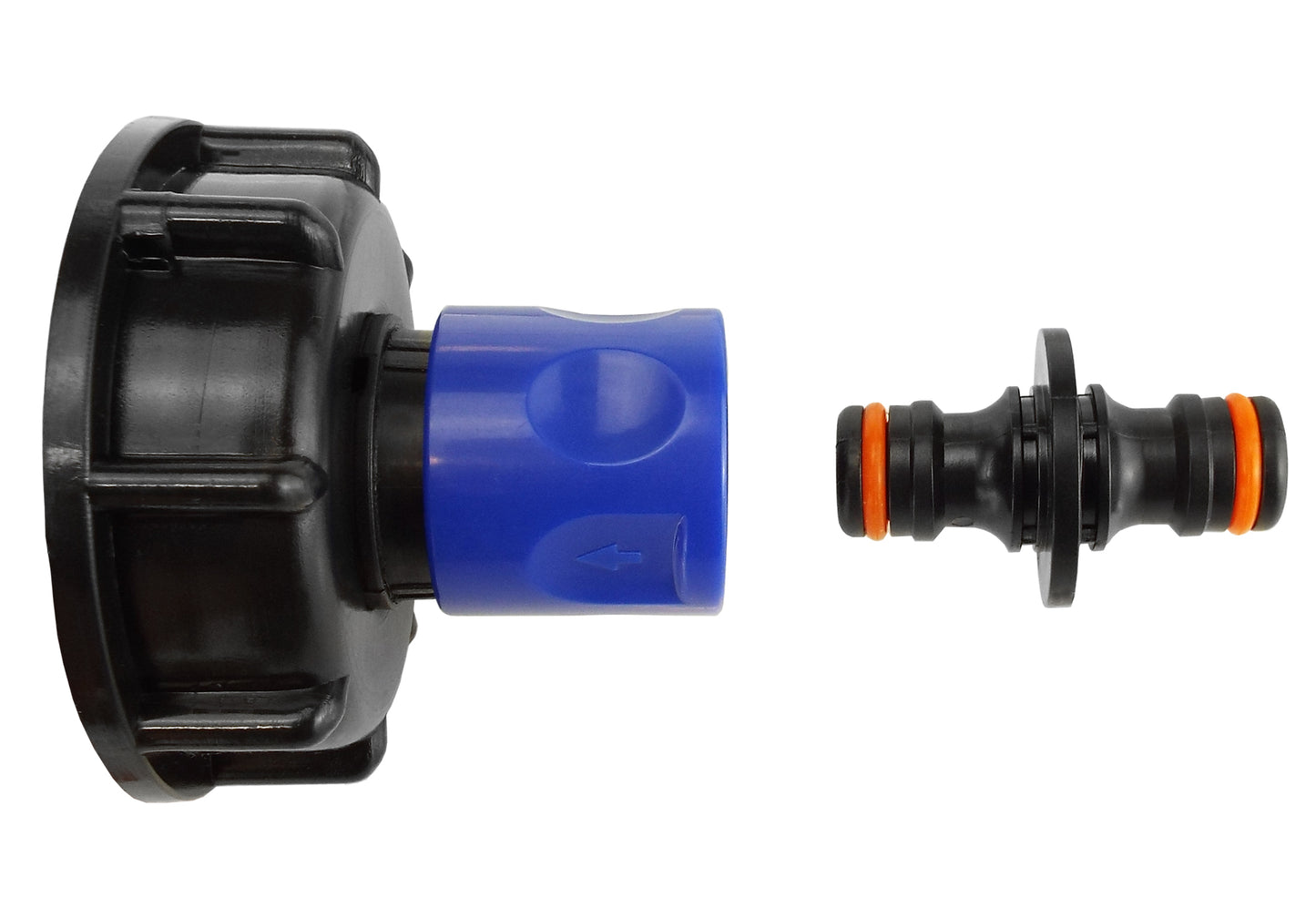 IBC 2” S60X6 Cap with ¾” BSP Threaded Hose Connector Blue and Double Male