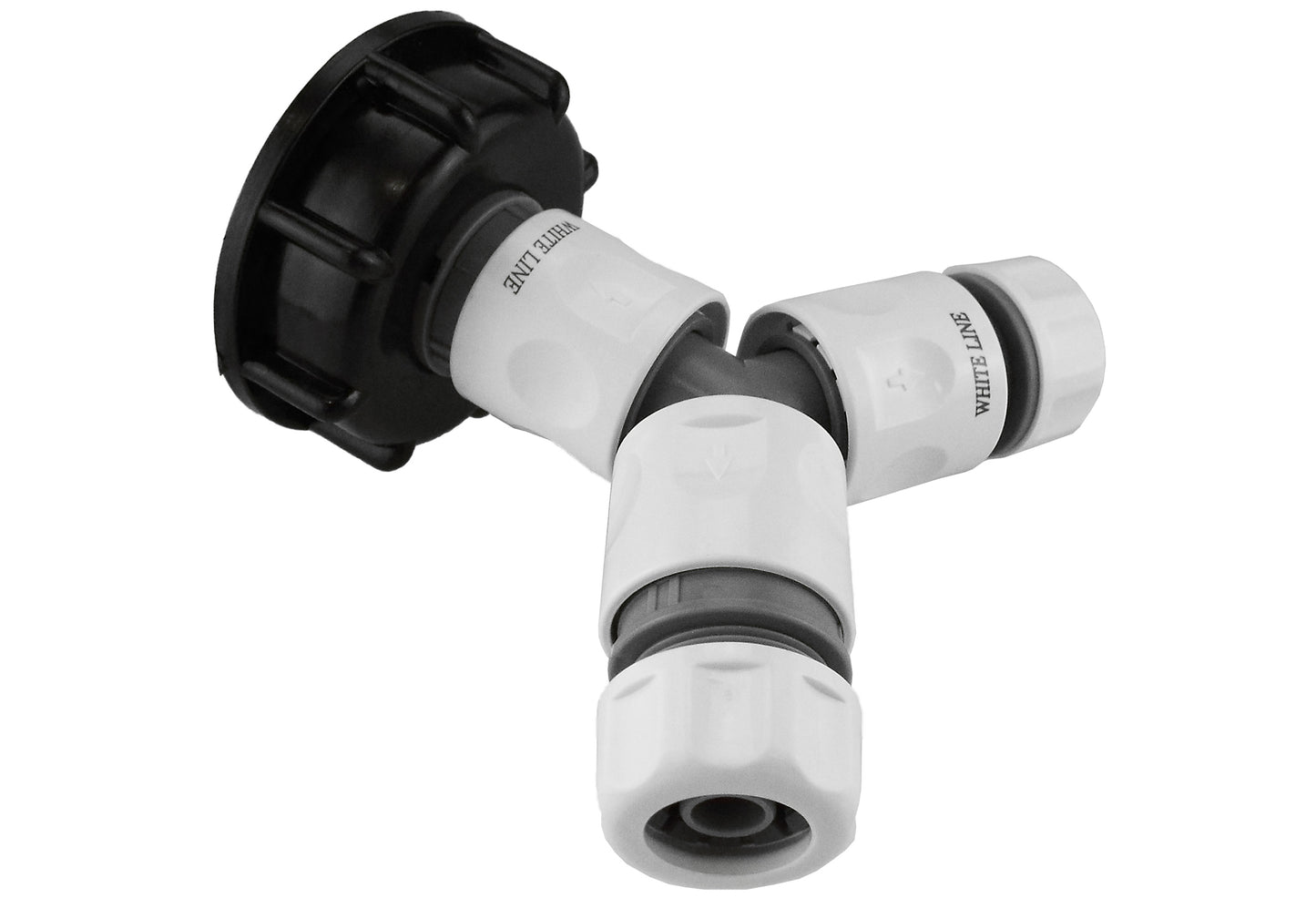 IBC 2” S60X6 Cap with ¾” BSP Threaded Hose Connector, Three Way and Hose Connectors