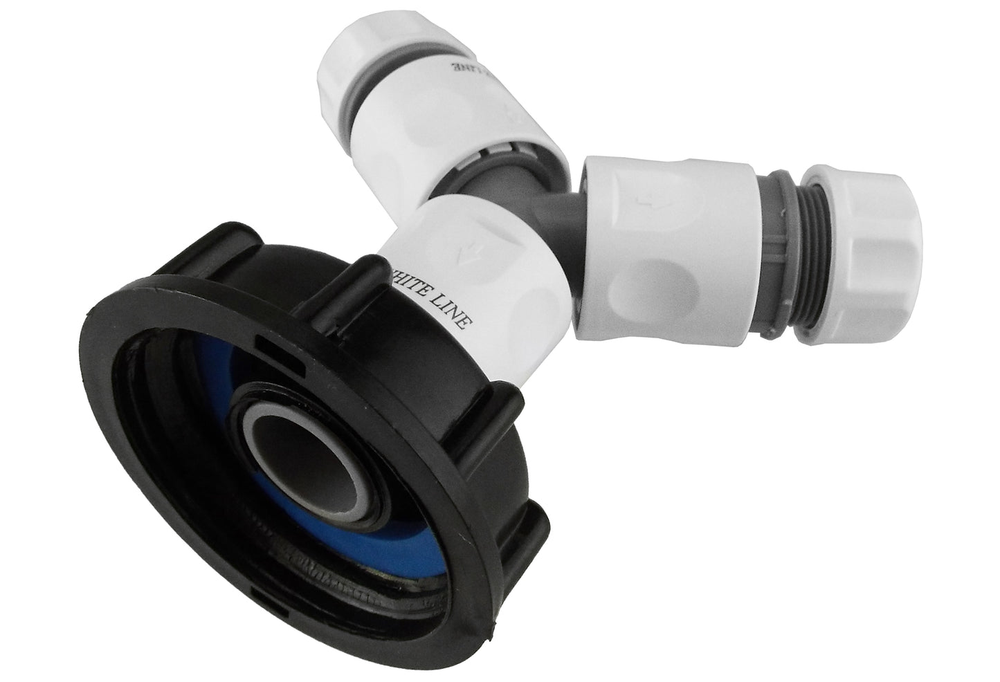 IBC 2” S60X6 Cap with ¾” BSP Threaded Hose Connector, Three Way and Hose Connectors