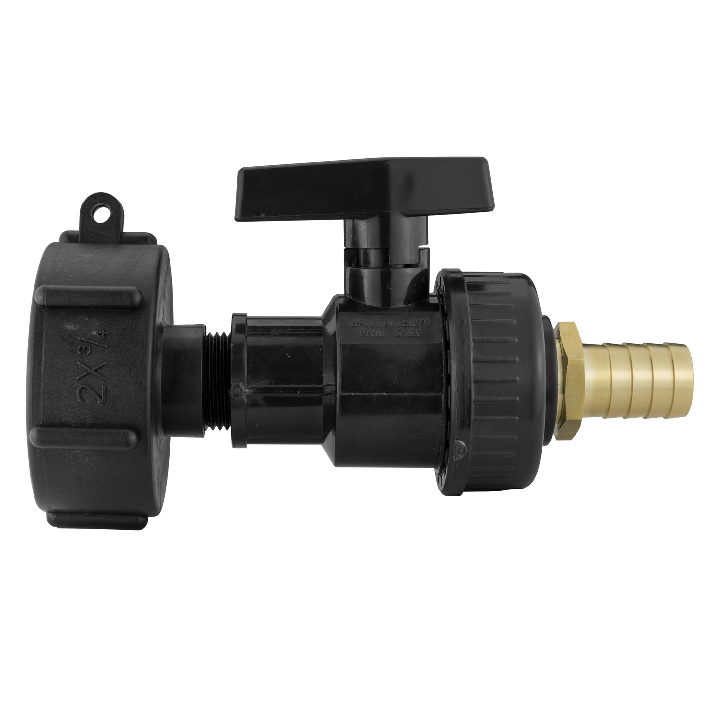 IBC 2” S60X6 Cap with Large Plastic Valve and 19mm Brass Barb