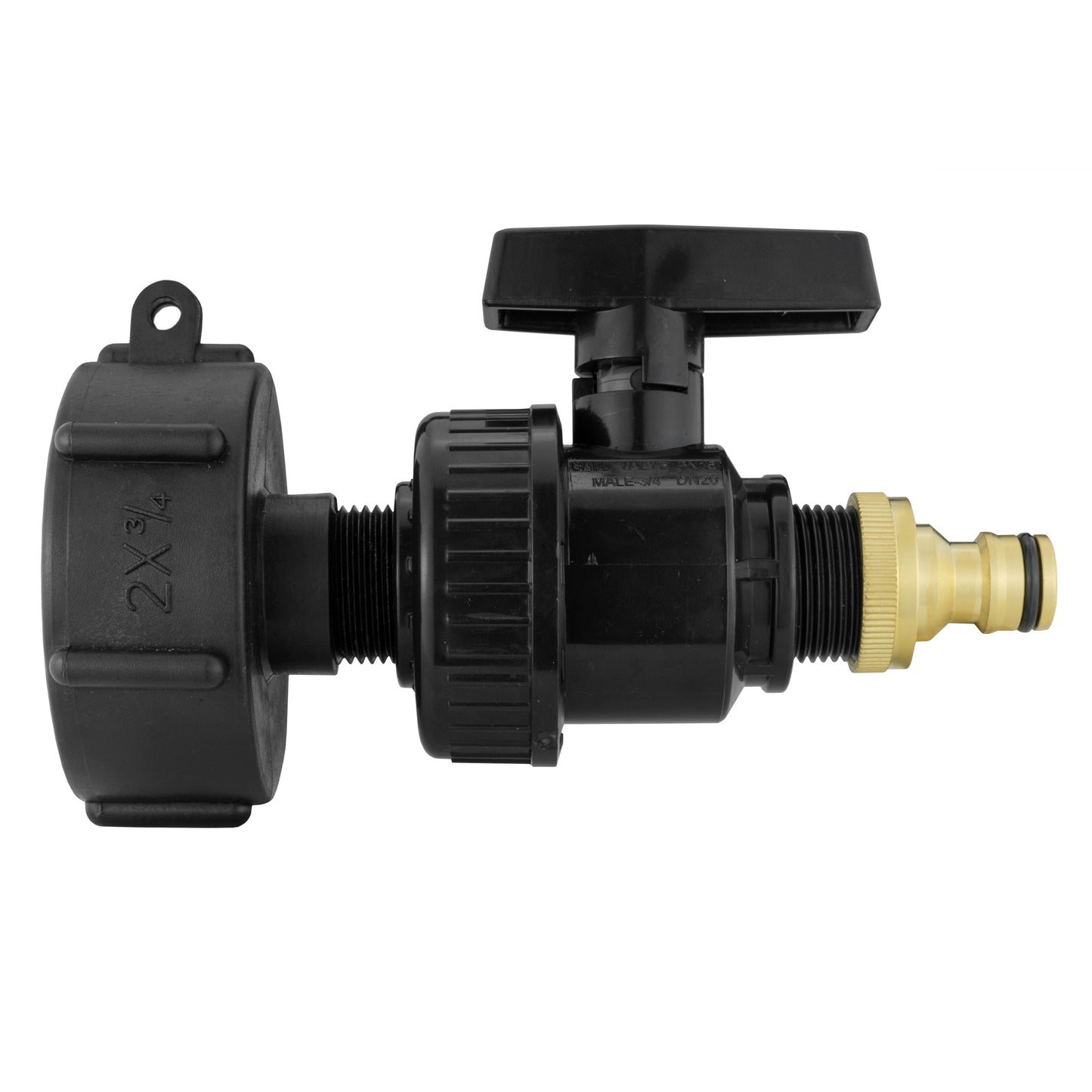 IBC 2” S60X6 Cap with Large Plastic Valve and Quick Connect Brass Fitting