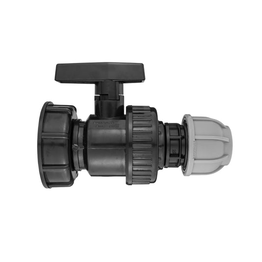 IBC 2” S60X6 Cap with Large Plastic Valve and MDPE Straight 20mm