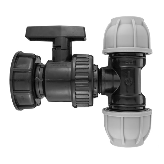 IBC 2” S60X6 Cap with Large Plastic Valve and MDPE Tee 20mm