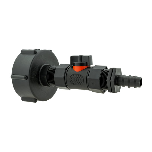 IBC 2” S60X6 Cap with In-Line BSPF Valve and 16mm Barbed Straight