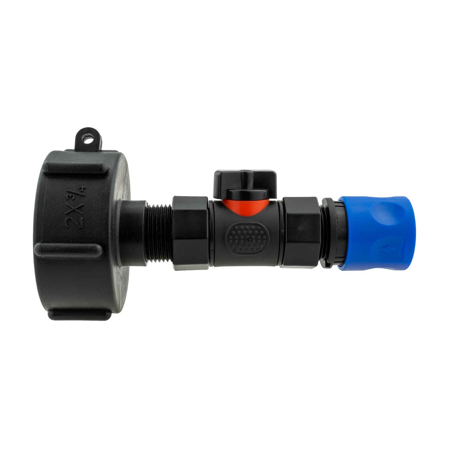 IBC 2” S60X6 Cap with In-Line BSPF Valve and ¾” BSPM Female Hose Connector Blue