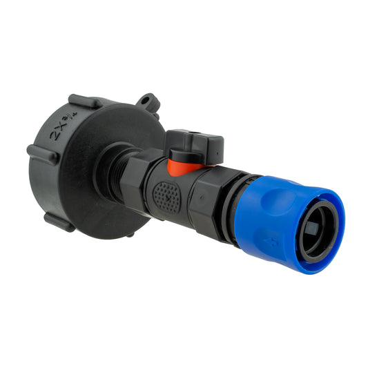 IBC 2” S60X6 Cap with In-Line BSPF Valve and ¾” BSPM Female Hose Connector Blue