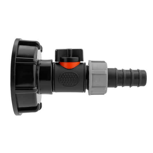 IBC 2” S60X6 Cap with In-Line BSPM Valve and 20mm Barbed Straight