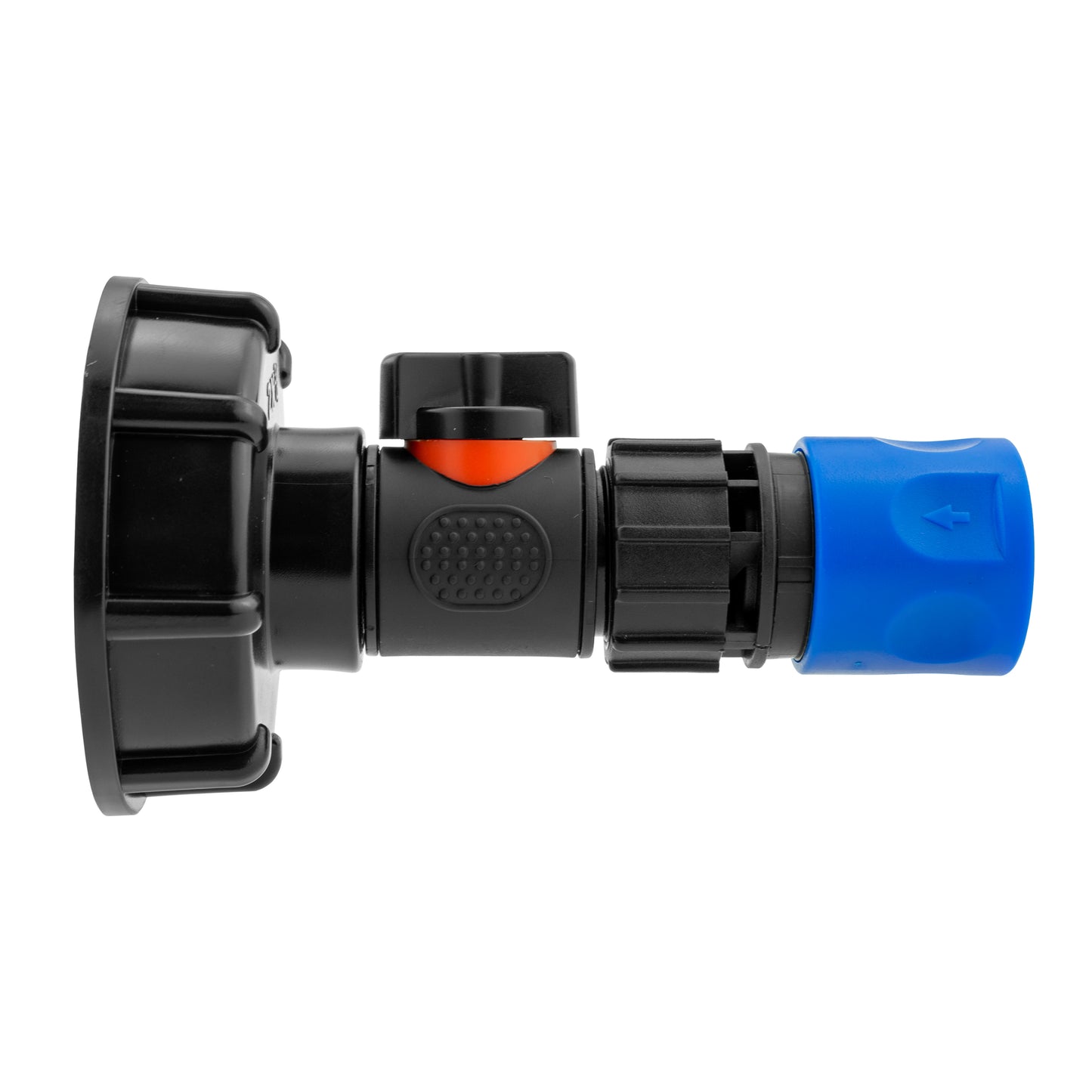 IBC 2” S60X6 Cap with In-Line BSPM Valve and ¾” BSPF Female Hose Connector Blue