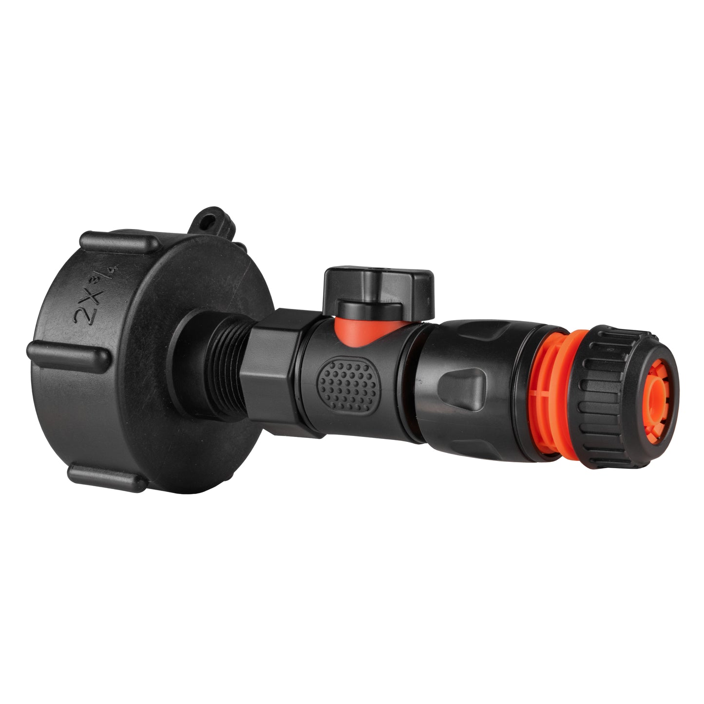 IBC 2” S60X6 Cap with BSPF Thread-Quick Connect Male Valve and Hose Connector Black