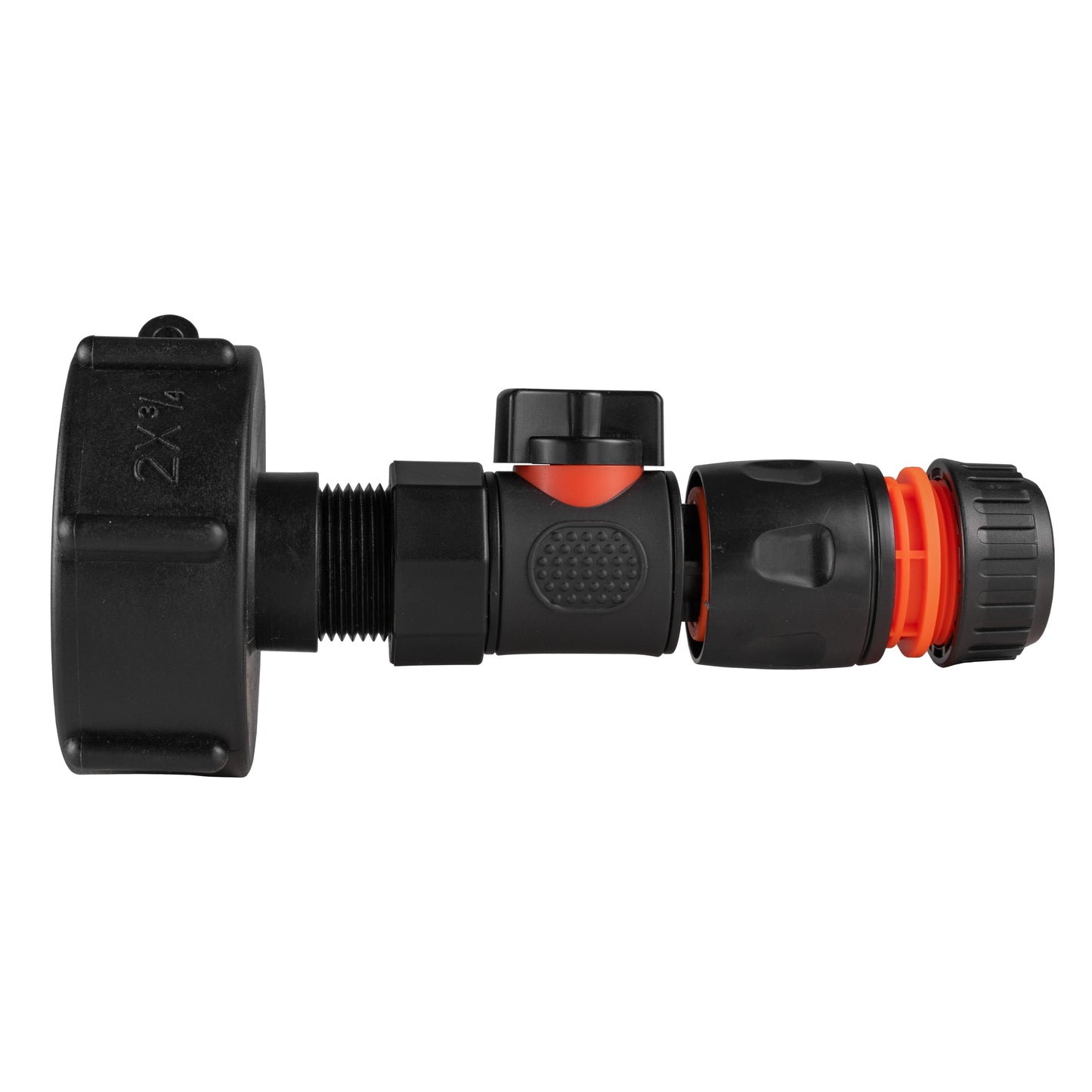 IBC 2” S60X6 Cap with BSPF Thread-Quick Connect Male Valve and Hose Connector Black