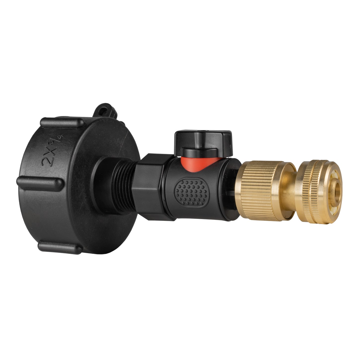 IBC 2” S60X6 Cap with BSPF Thread-Quick Connect Male Valve and Hose Connector Brass