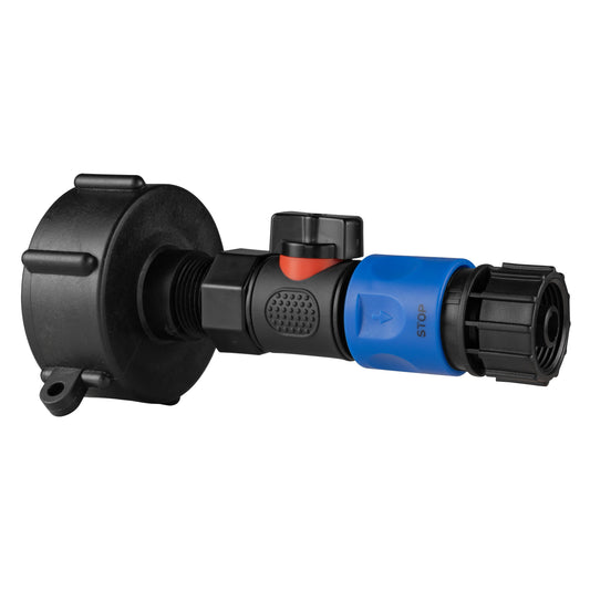 IBC 2” S60X6 Cap with BSPF Thread-Quick Connect Male Valve and Hose Connector 3/4" BSPF