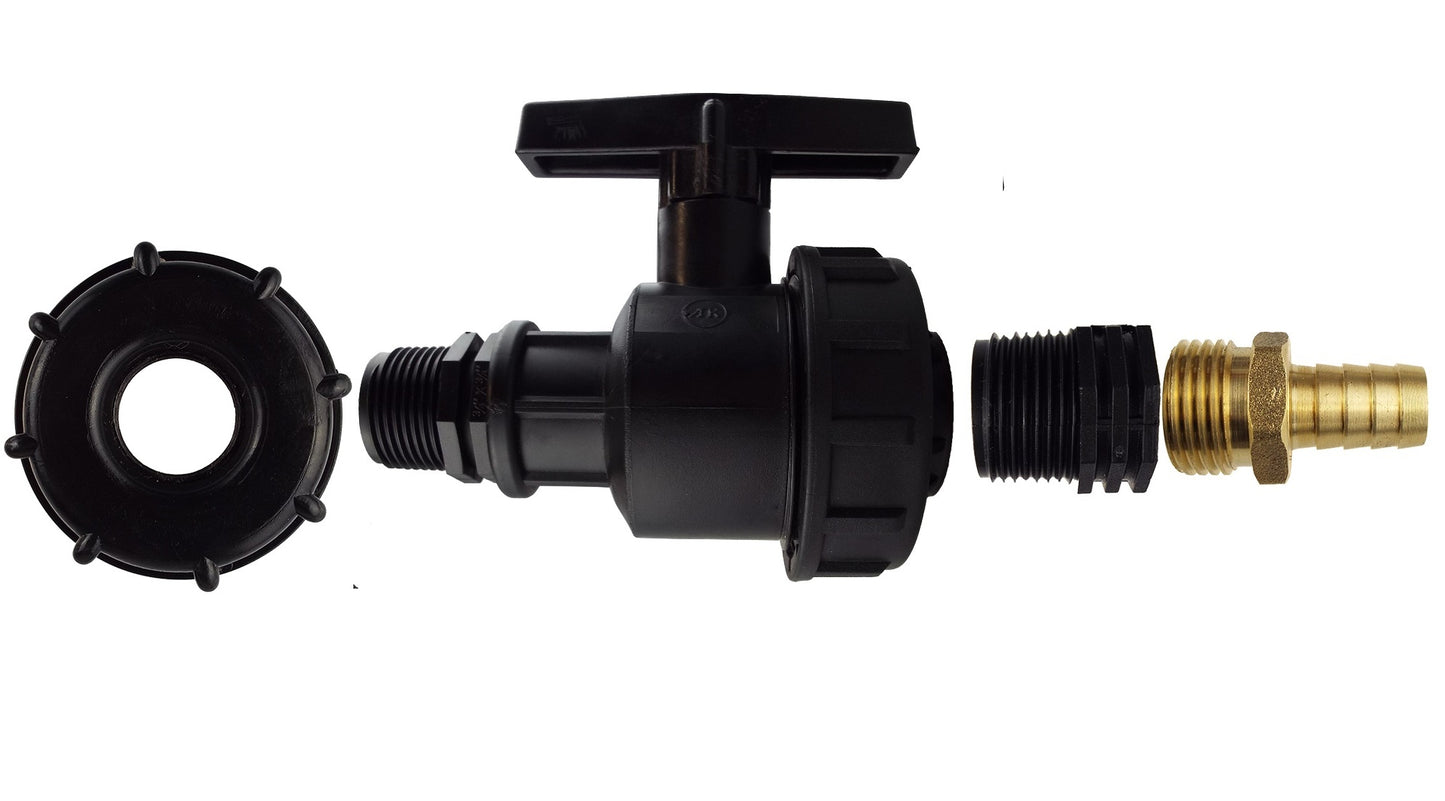 IBC 2” S60X6 Cap with Large Plastic Valve and 13mm Brass Barb