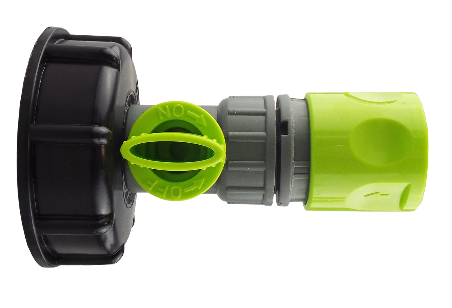 IBC 2” S60X6 Cap with BSP Threaded Valve and Hose Connector Lime