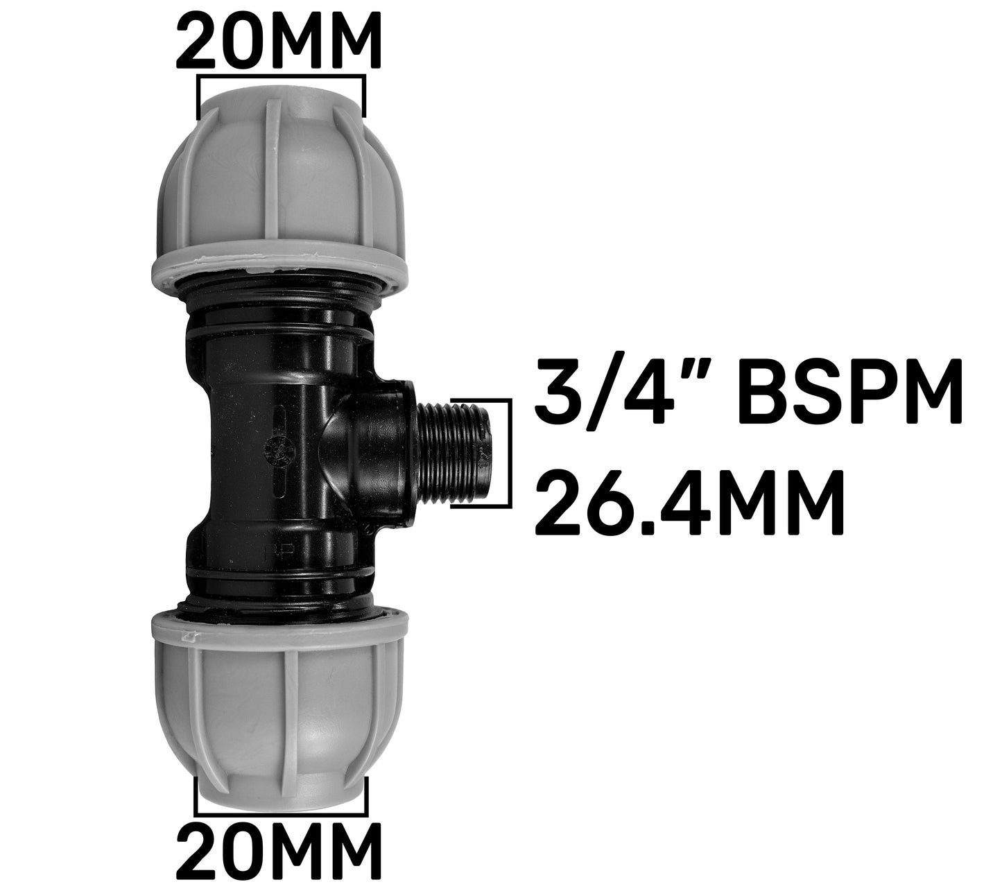 Wall Flange Kit 25mm MDPE + Lever Valve + 20mm MDPE Tee