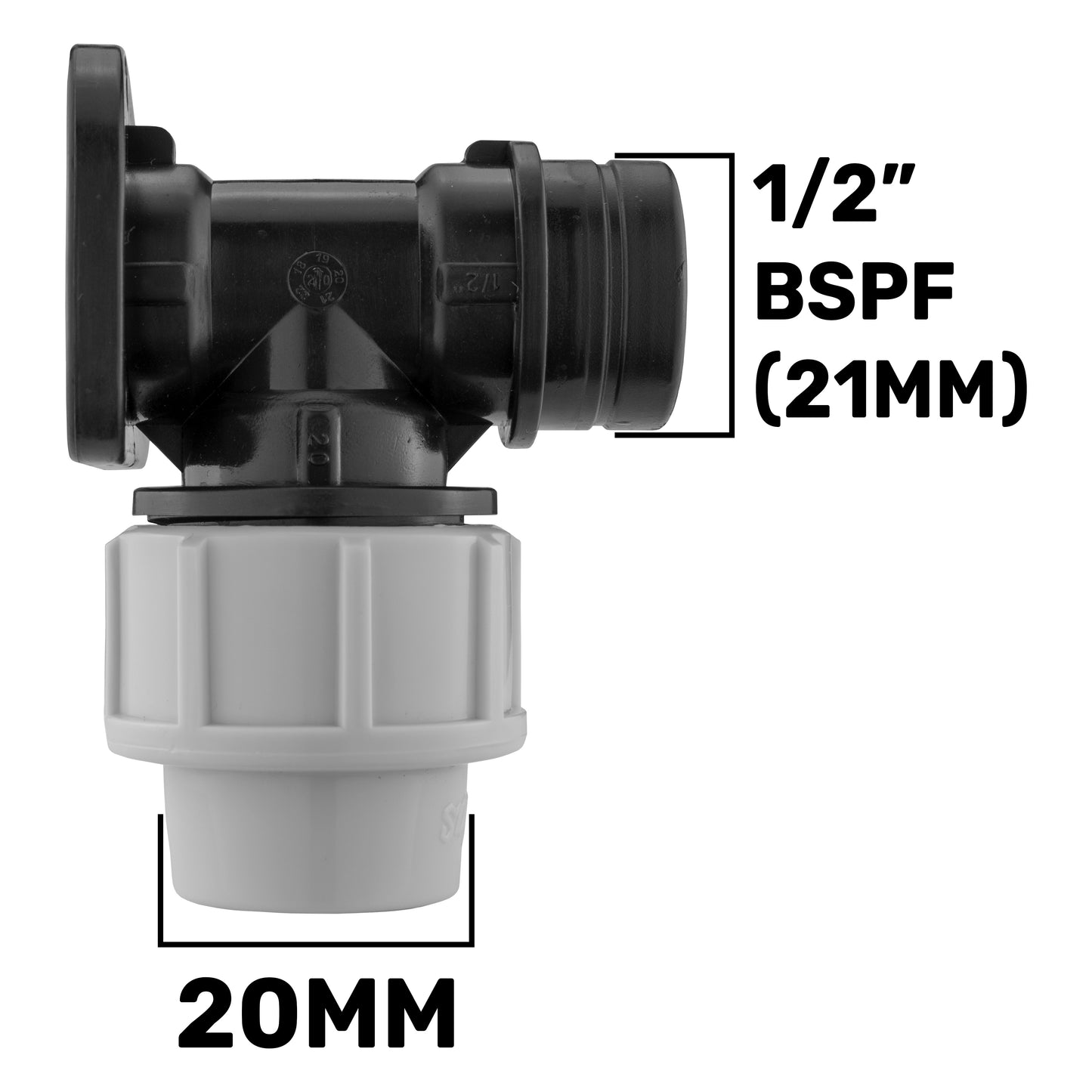 Wall Flange Kit 20mm MDPE - Geka & In Line Valve + 3/4" Barb