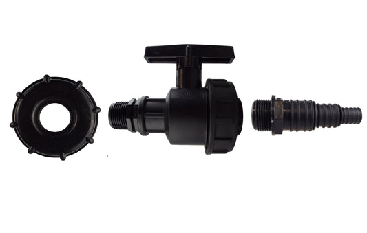 IBC 2” S60X6 Cap with Large Plastic Valve and Pond Connector 13/20/25mm Barb