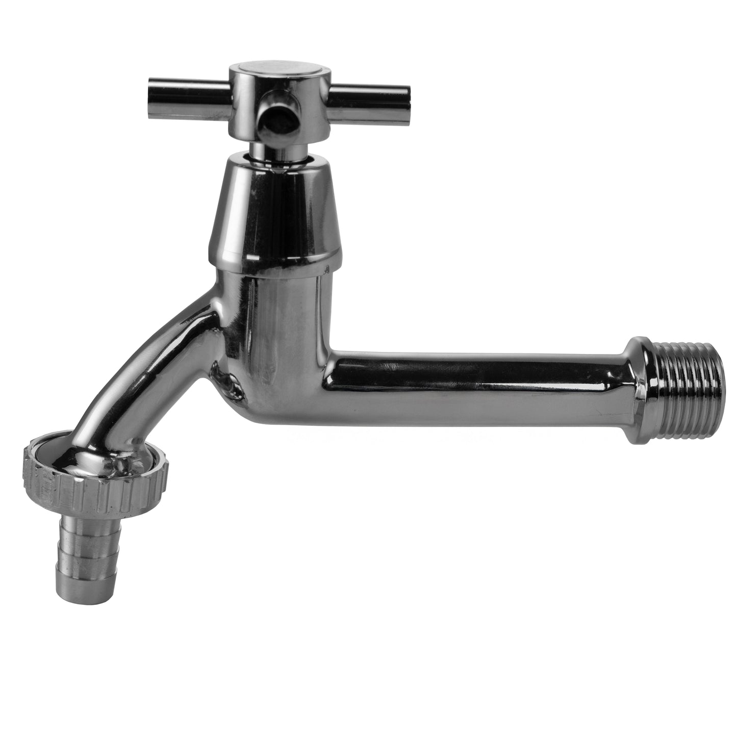 Cross Bib Extended Brass Chrome Tap 1/2" Barb