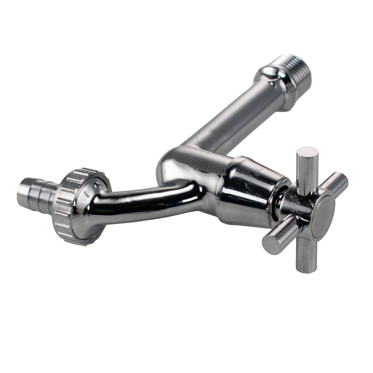 Cross Bib Extended Brass Chrome Tap 1/2" Barb