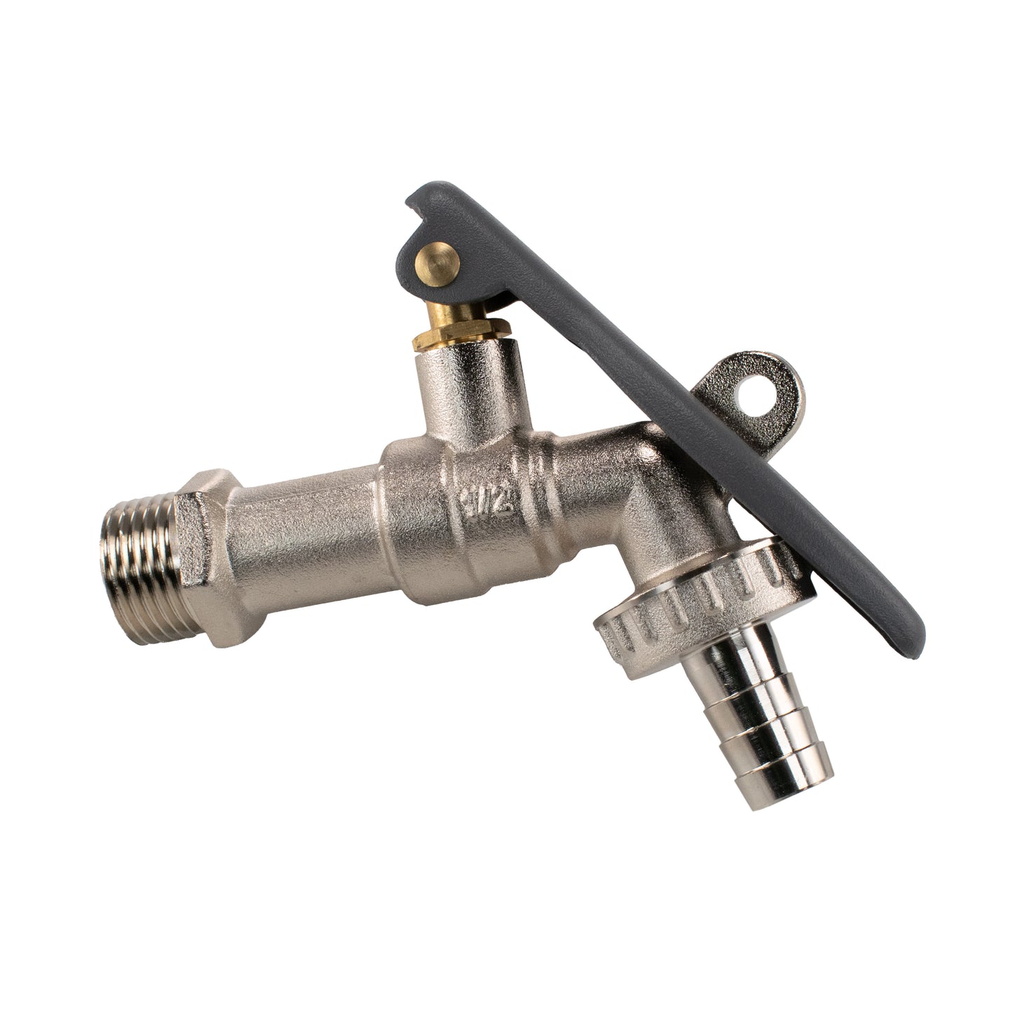 Lever Tap Brass Nickle Plated 1/2" BSPM Inlet with Hose Barb and Lever Lock