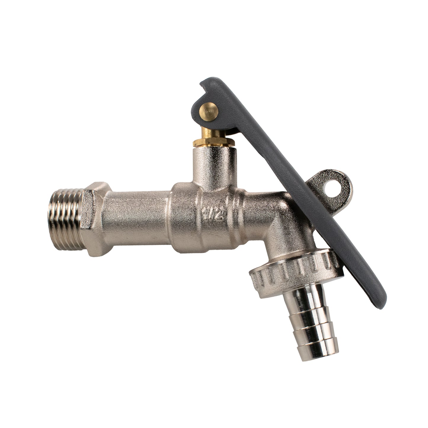 Lever Tap Brass Nickle Plated 1/2" BSPM Inlet with Hose Barb and Lever Lock