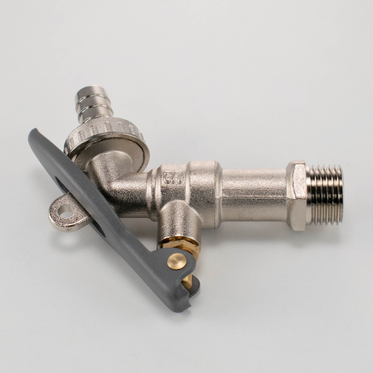 Lever Tap Brass Nickle Plated 1/2" BSPM Inlet with Hose Barb and Lever Lock