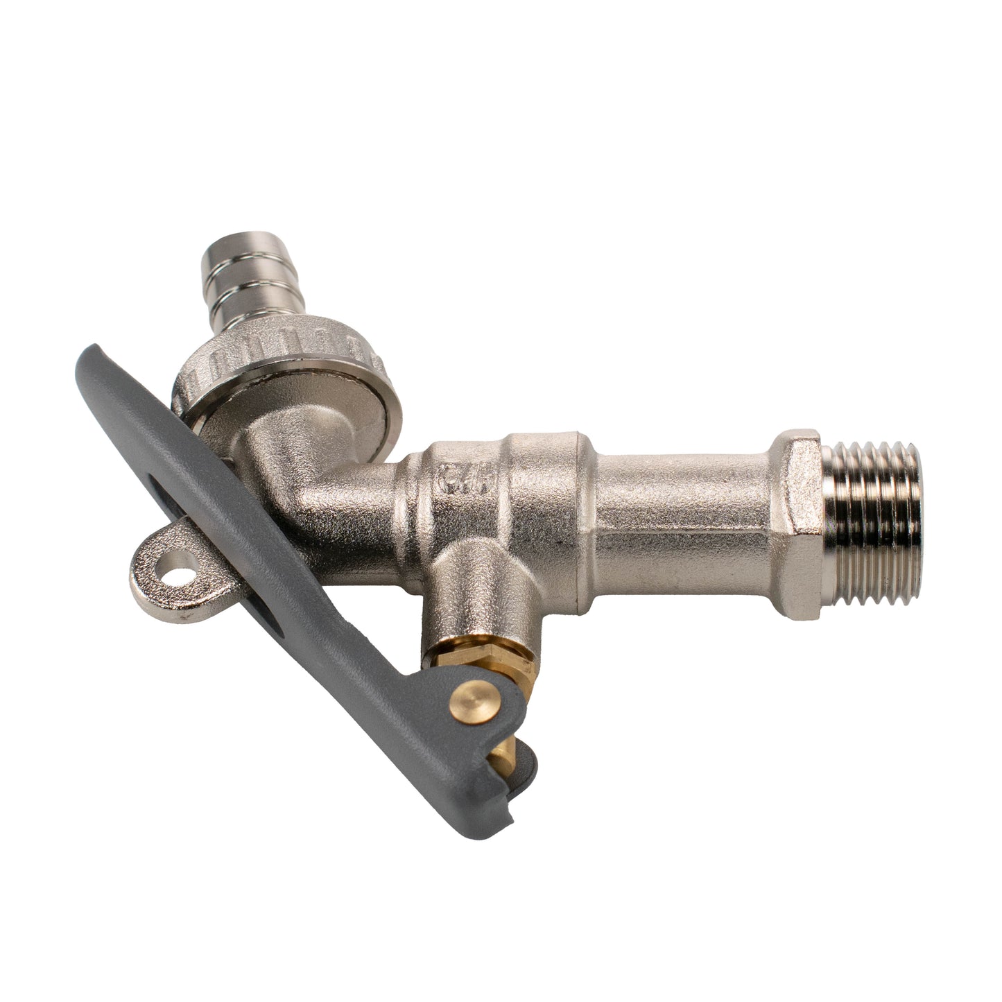 Lever Tap Brass Nickle Plated 1/2" BSPM Inlet with Hose Barb and Lever Lock