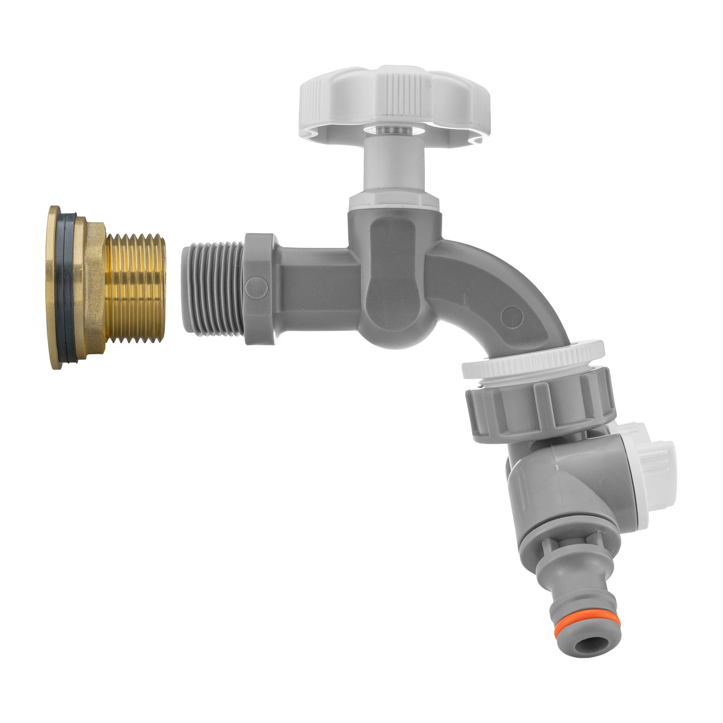 Water Butt Brass Kit 3/4" with Grey Dial Tap + Two-Way Splitter