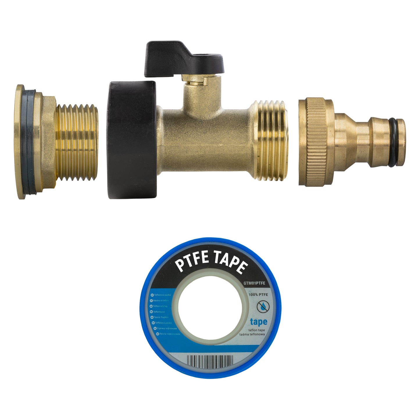 Water Butt Brass Kit 3/4" with Brass Valve + Quick Connect and Drill Bit