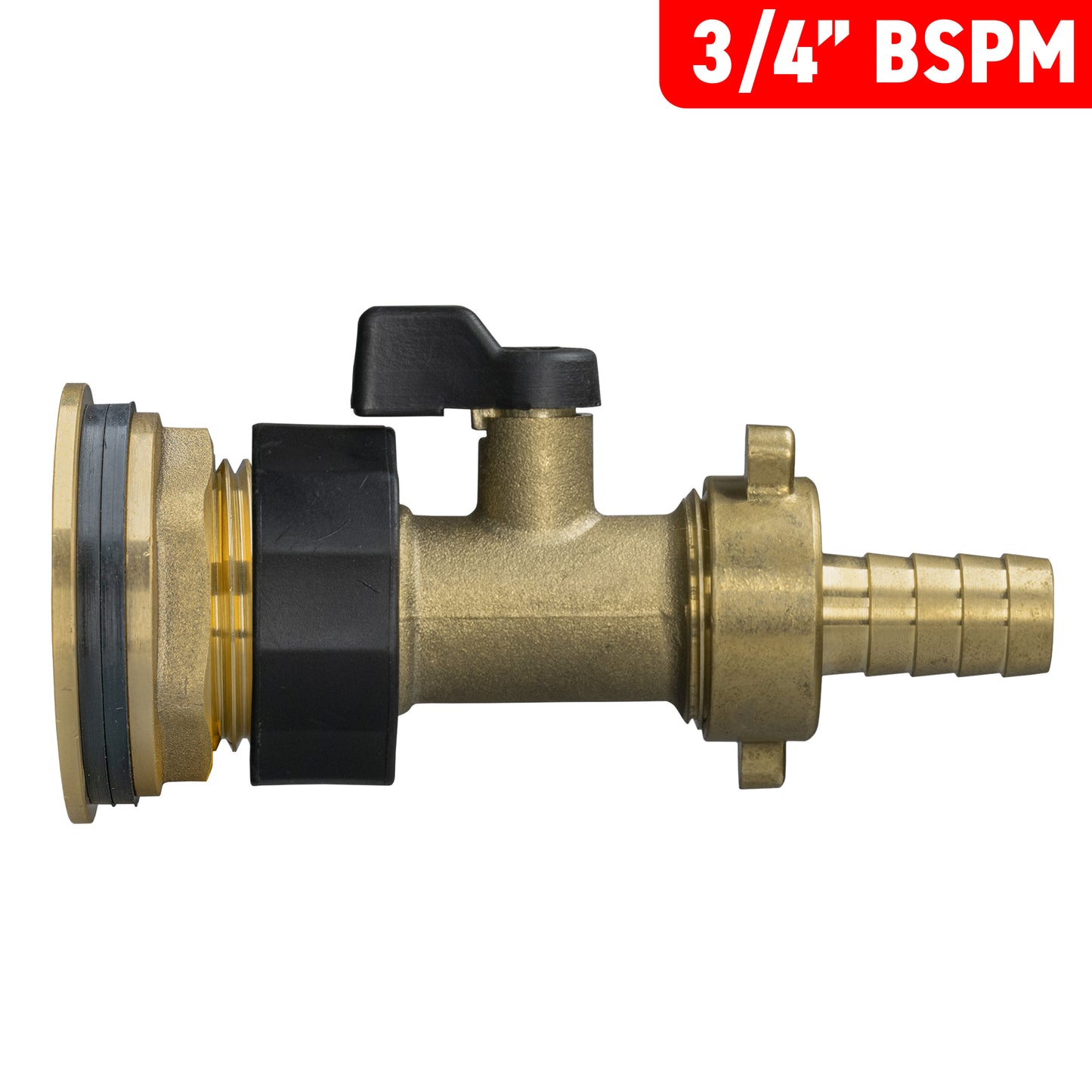 Water Butt Brass Kit 3/4" with Brass Valve + 13mm Barb and Drill Bit