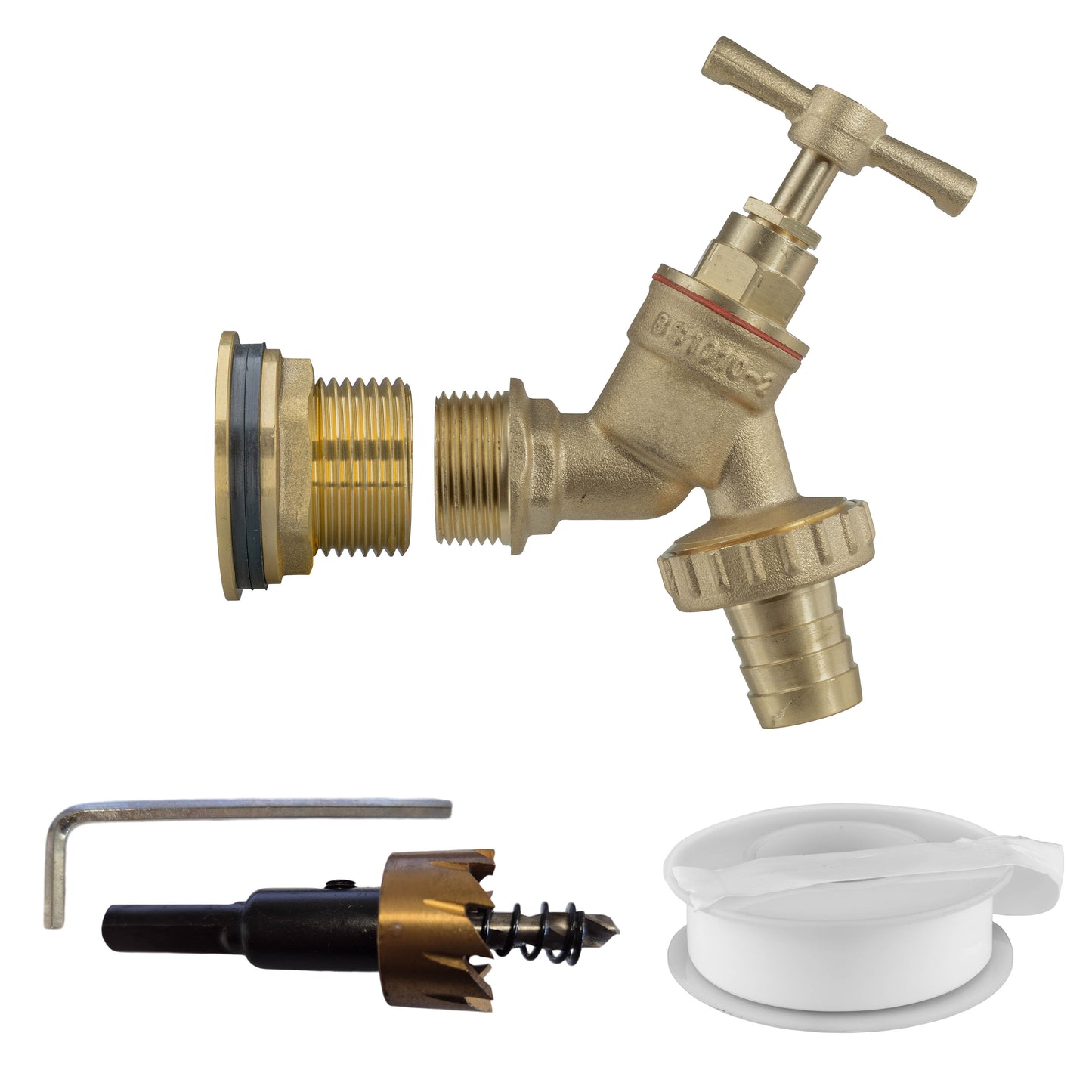 Water Butt Brass Kit 3/4" with Brass Barbed Tap and Drill Bit