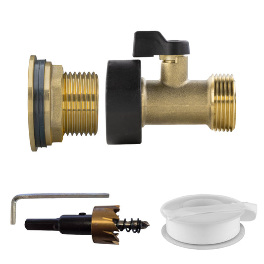 Water Butt Brass Kit 3/4" with Brass Valve and Drill Bit