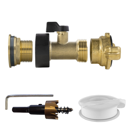 Water Butt Brass Kit 3/4" with Brass Valve + Geka and Drill Bit