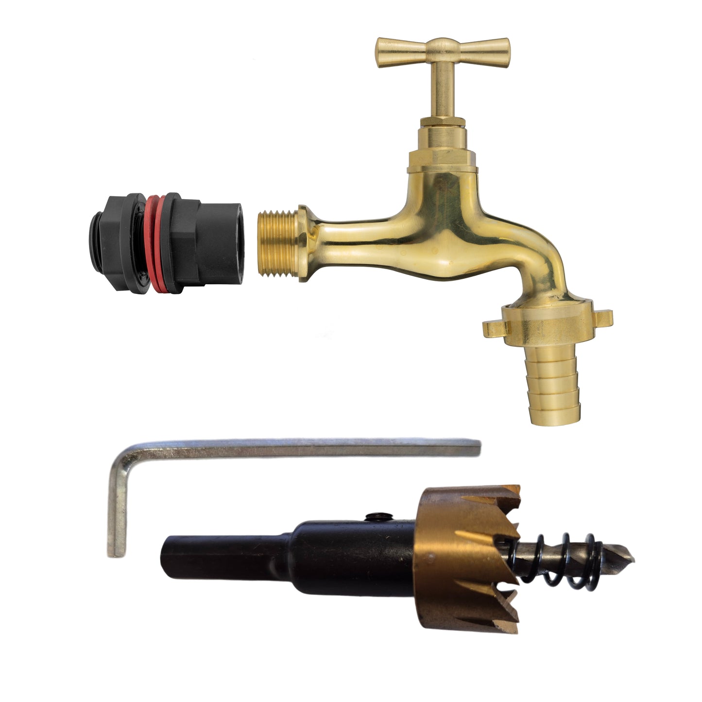 Water Butts Kit 1/2" With Polish Brass Tap 19mm Outlet and Drill Bit