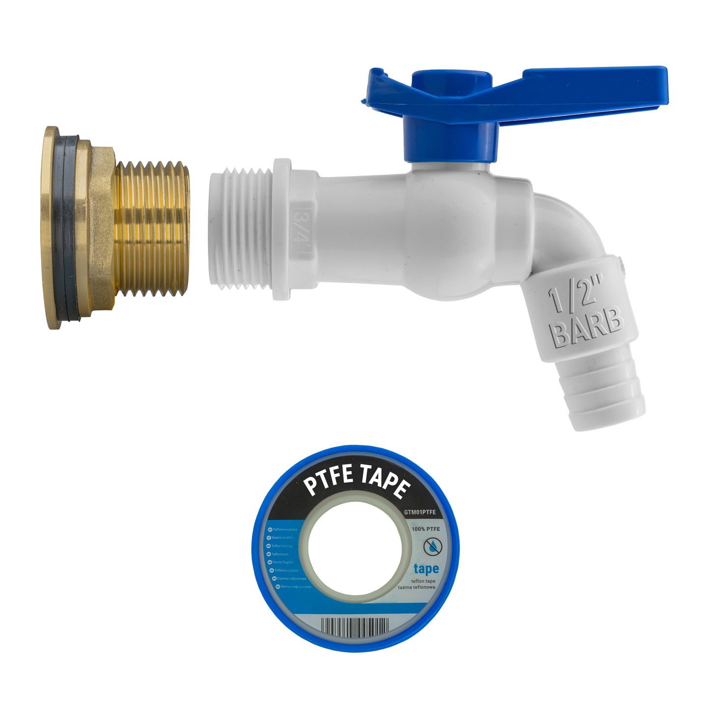 Water Butt Brass Kit 1" with White PVC Tap