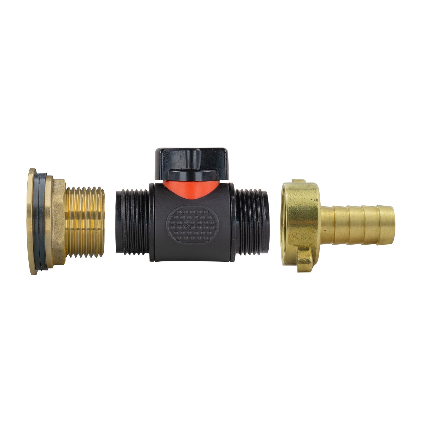 Water Butt Brass Kit 1" with In-Line Valve + 1/2" Brass Barb