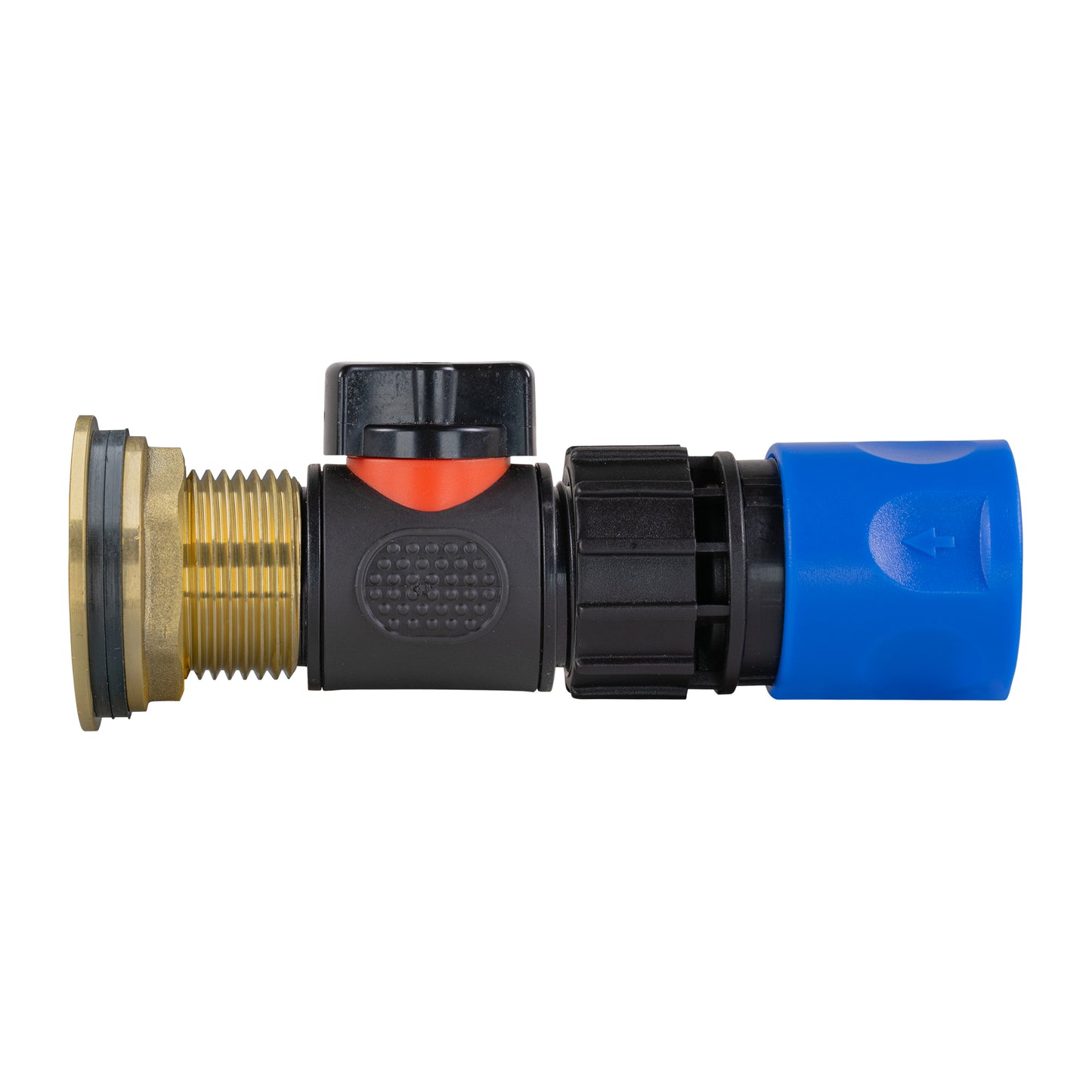 Water Butt Brass Kit 1" with In-Line Valve + Female Quick Connector Blue and Drill Bit