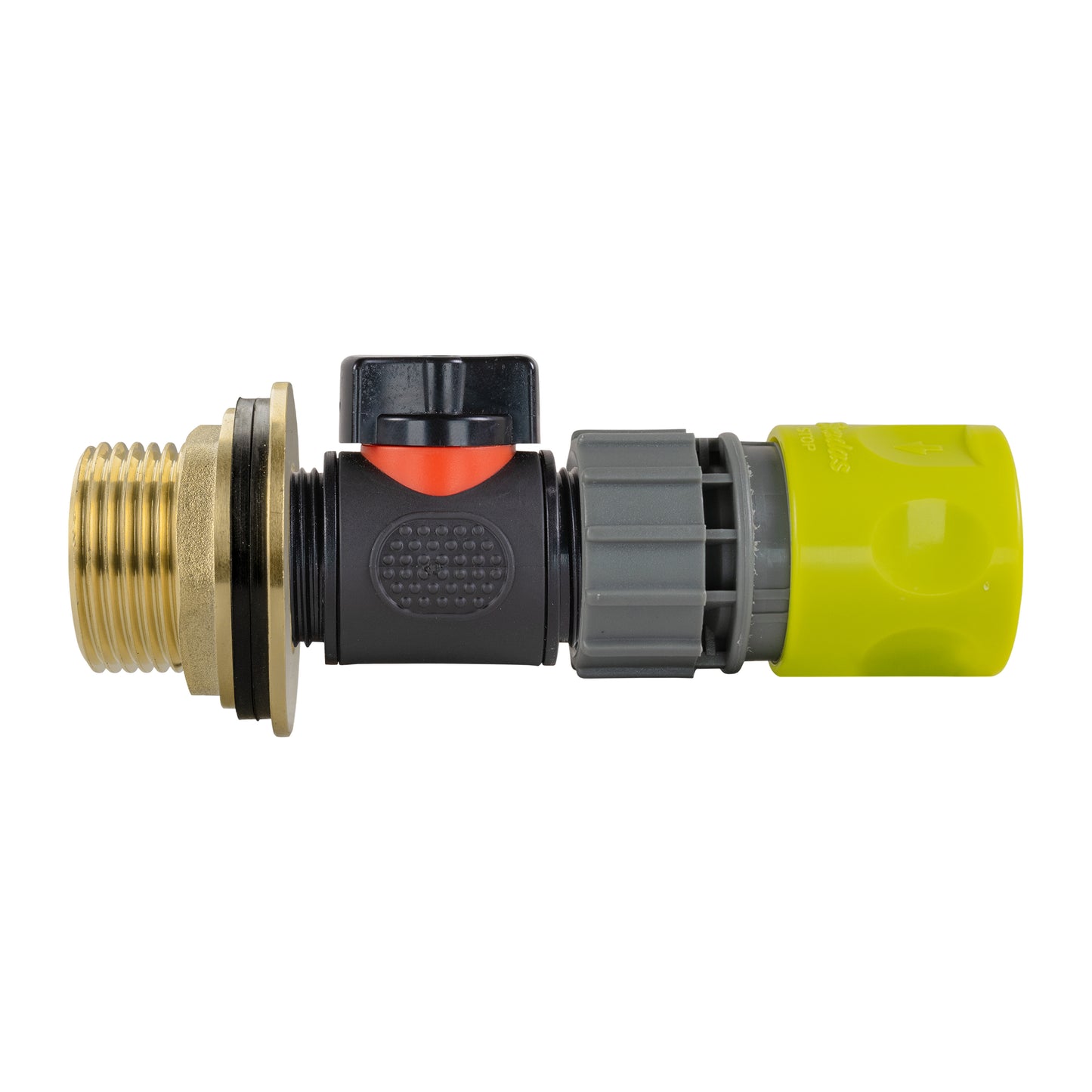 Water Butt Brass Kit 1" with In-Line Valve + Female Quick Connector Lime and Drill Bit