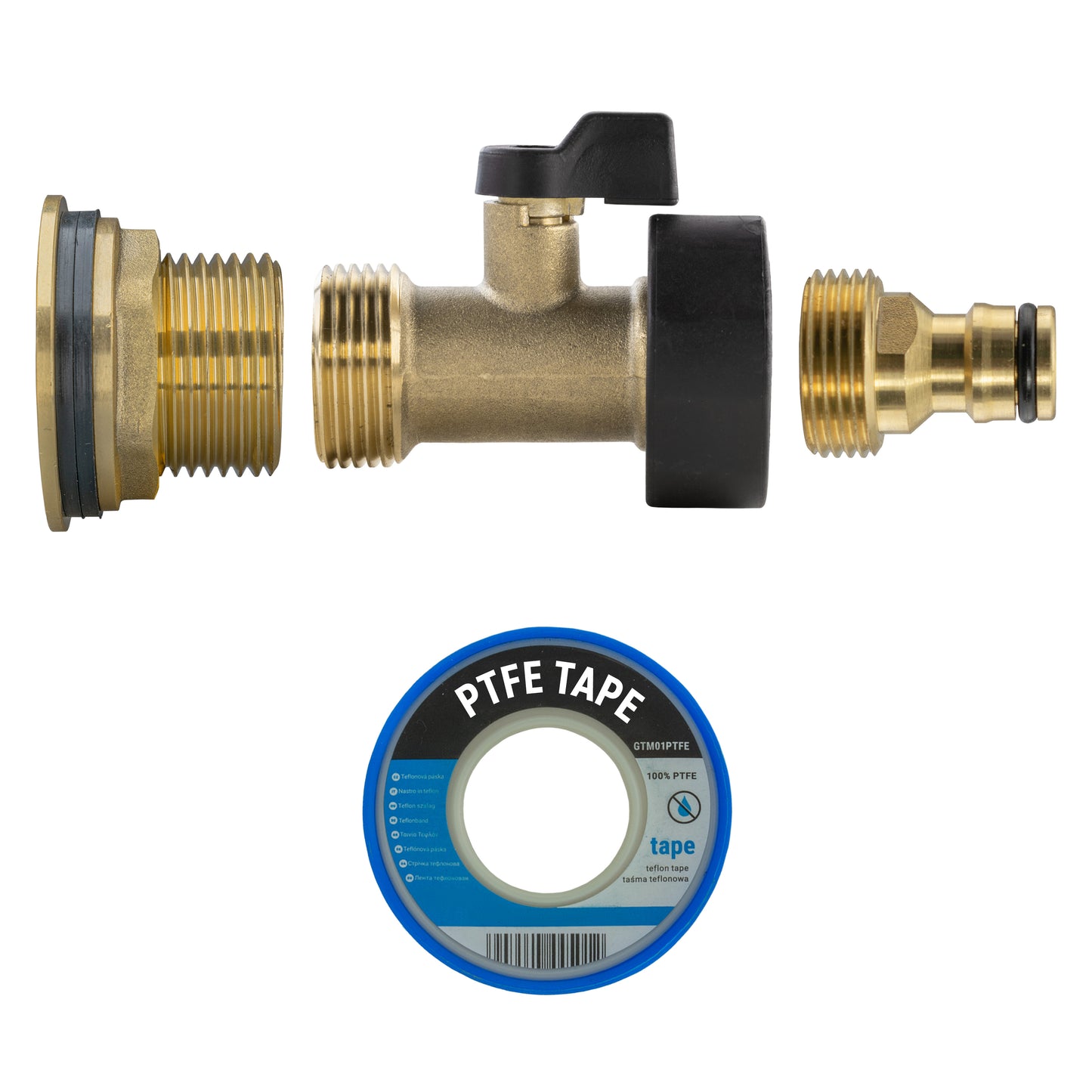 Water Butt Brass Kit 1" with Brass Valve + Quick Connect and Drill Bit