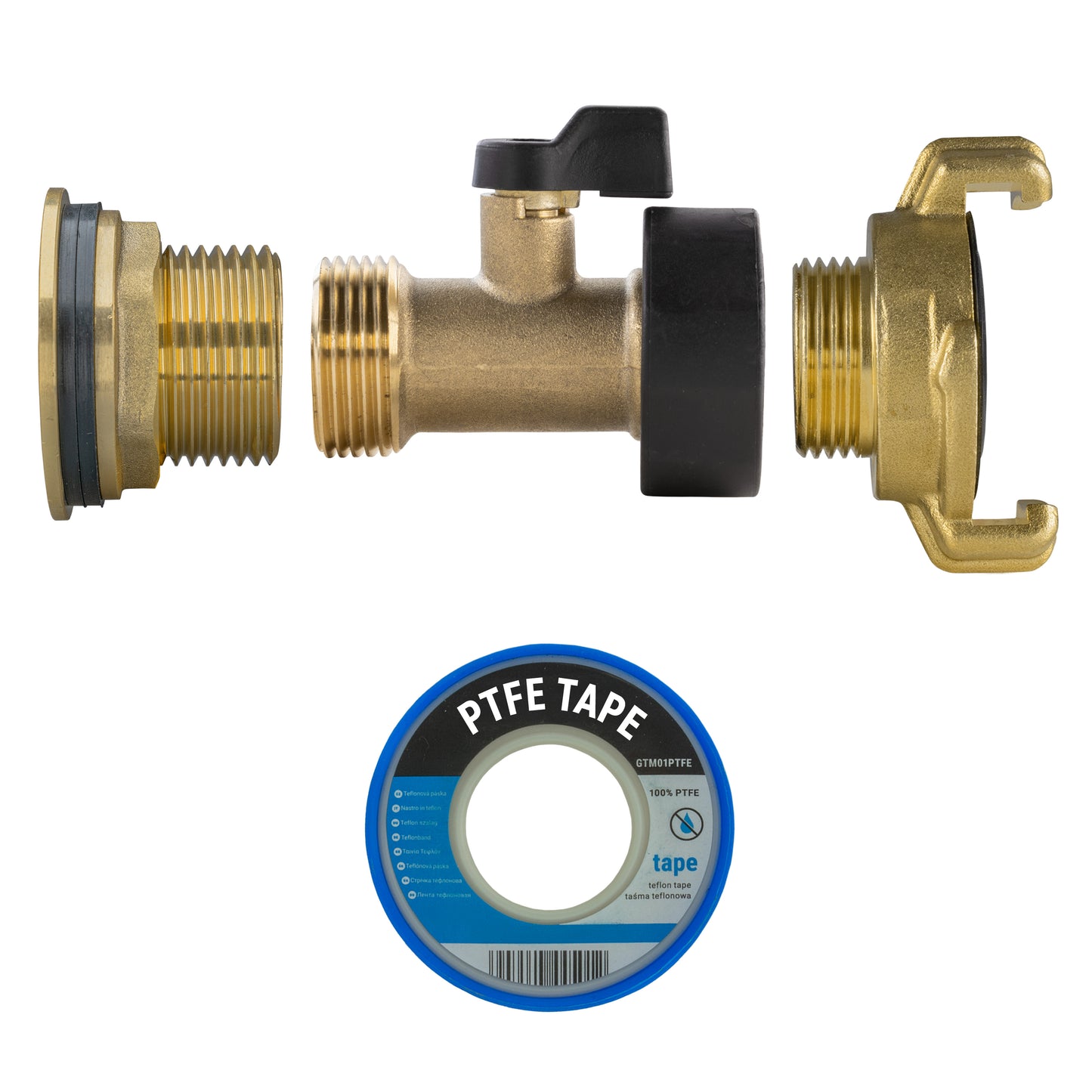 Water Butt Brass Kit 1" with Brass Valve + Geka and Drill Bit