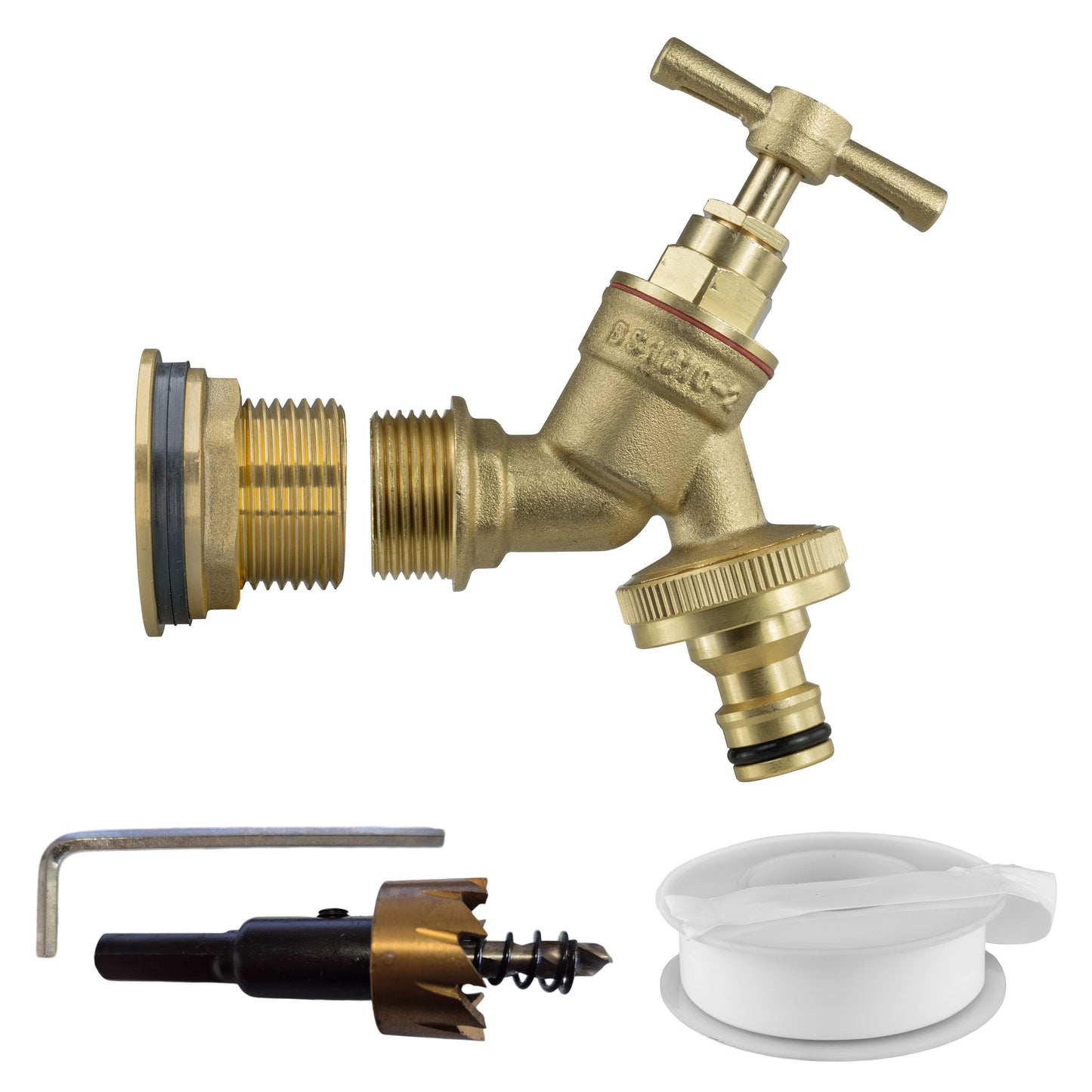 Water Butt Brass Kit 1" with Brass Quick Connect Tap and Drill Bit