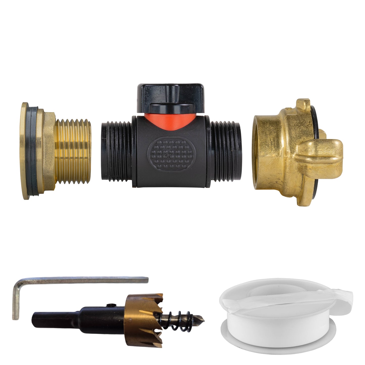 Water Butt Brass Kit 1" with In-Line Valve + Geka and Drill Bit