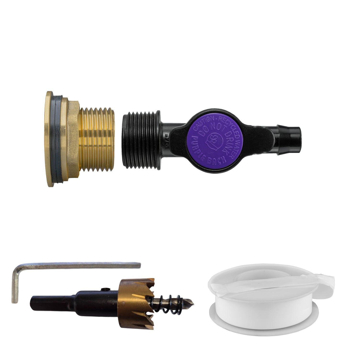 Water Butt Brass Kit 1" with 13mm Barb Irrigation Valve and Drill Bit