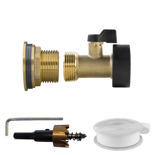 Water Butt Brass Kit 1" with Brass Valve and Drill Bit