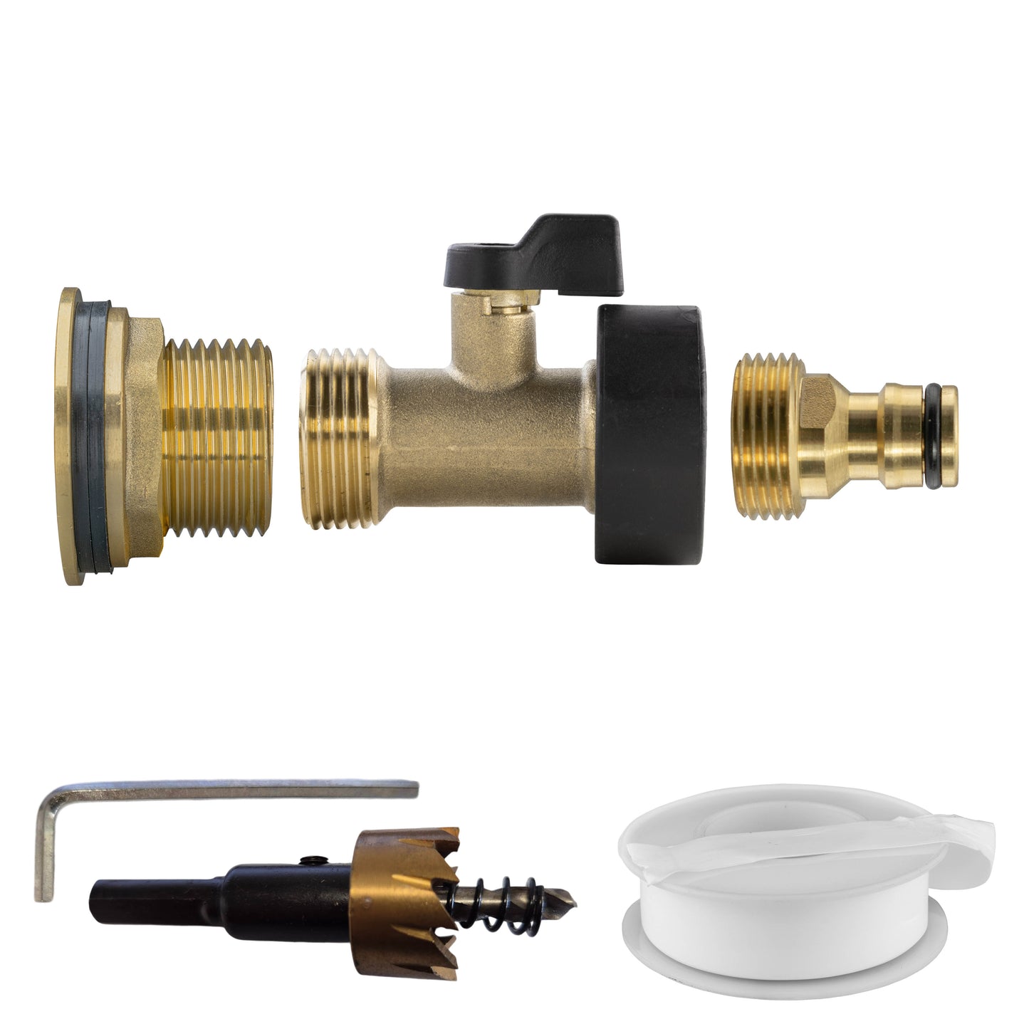 Water Butt Brass Kit 1" with Brass Valve + Quick Connect and Drill Bit